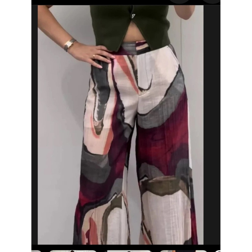 Zara Women's Wide Leg Pant Sz M Gauzy Lyocell Blend Artsy Indie Boho Festival - Picture 11 of 11